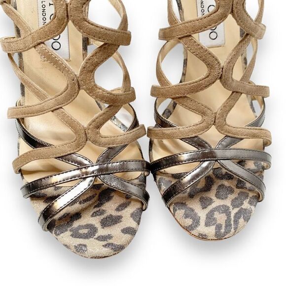 Jimmy Choo Fiesta Leopard-Print Caged Sandal, Nude Metallic Shimmer Women’s - 36 - Picture 5 of 10
